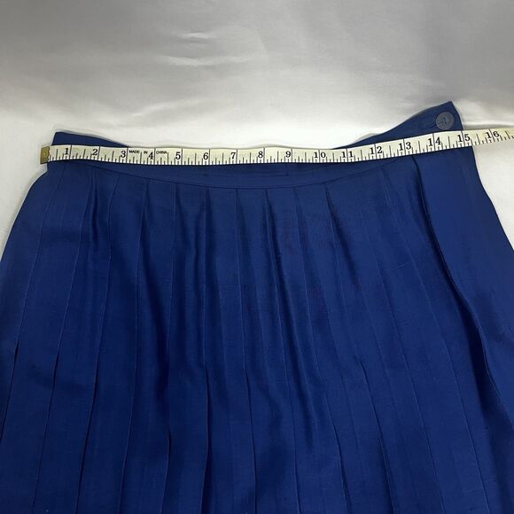 New Traditions For Marshall Field’s Cobalt Blue Silk Pleated Midi Skirt Size 12 - Picture 9 of 14